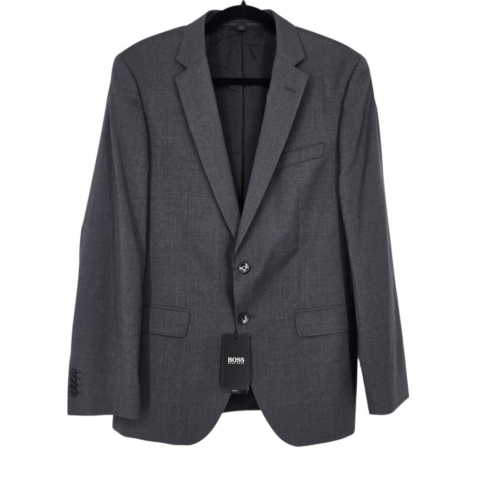 NWT Boss By Hugo Boss Charcoal Gray Slim Fit Two-Button Wool Blazer Size 40R